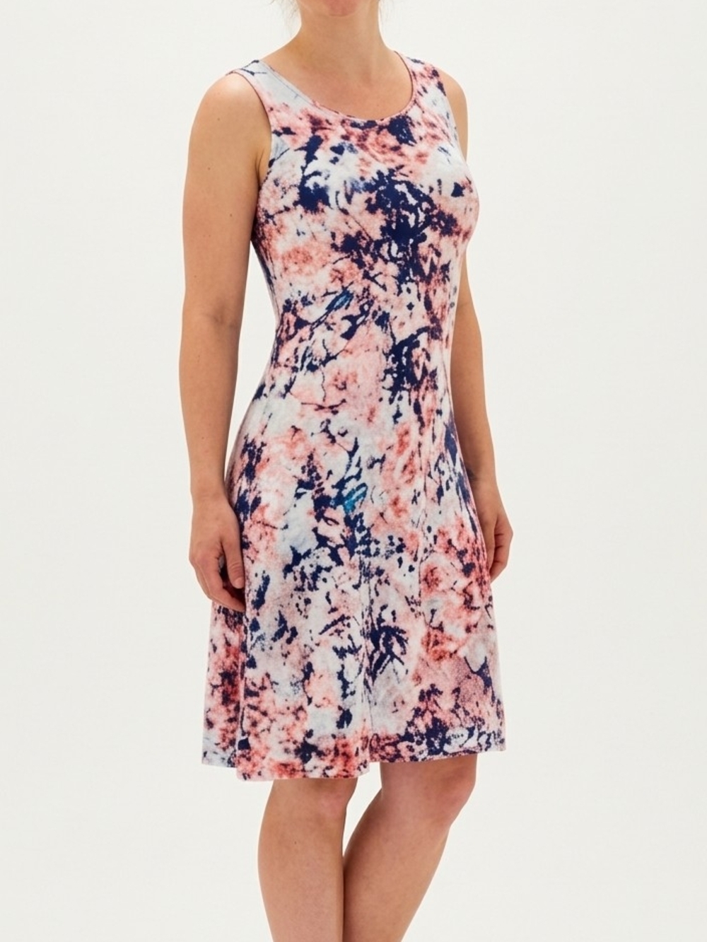 A.N.A Sleeveless Pink & Navy Tie-Dye A-Line Dress